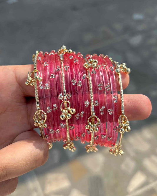 Elegant Pink Glass Kashmiri Churyaan – Traditional Churiyaan Set for Women & Girls