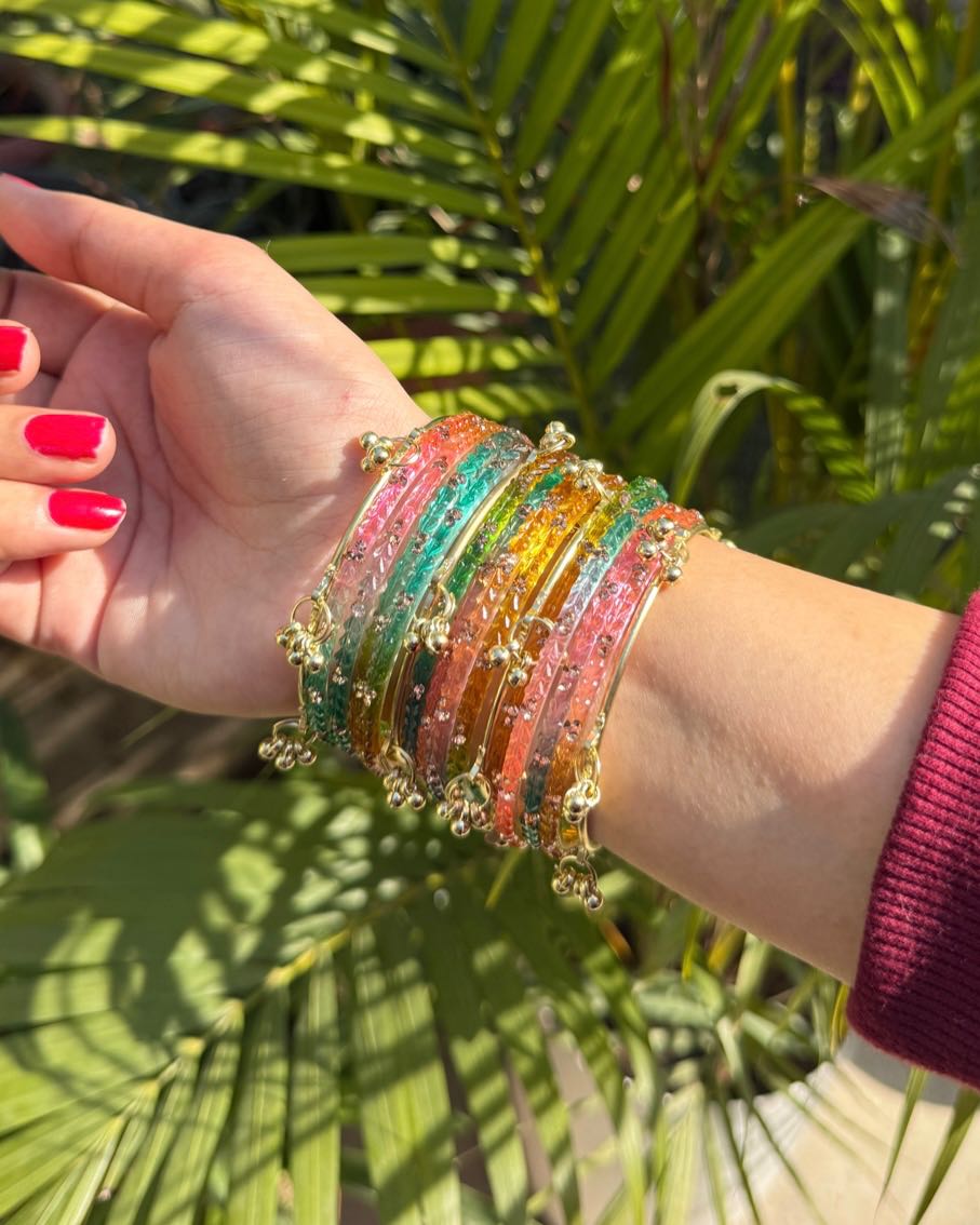 Multicolor Ghungroo Kashmiri Bangles  - Fancy Glass Churiyaan for Mehndi & Eid