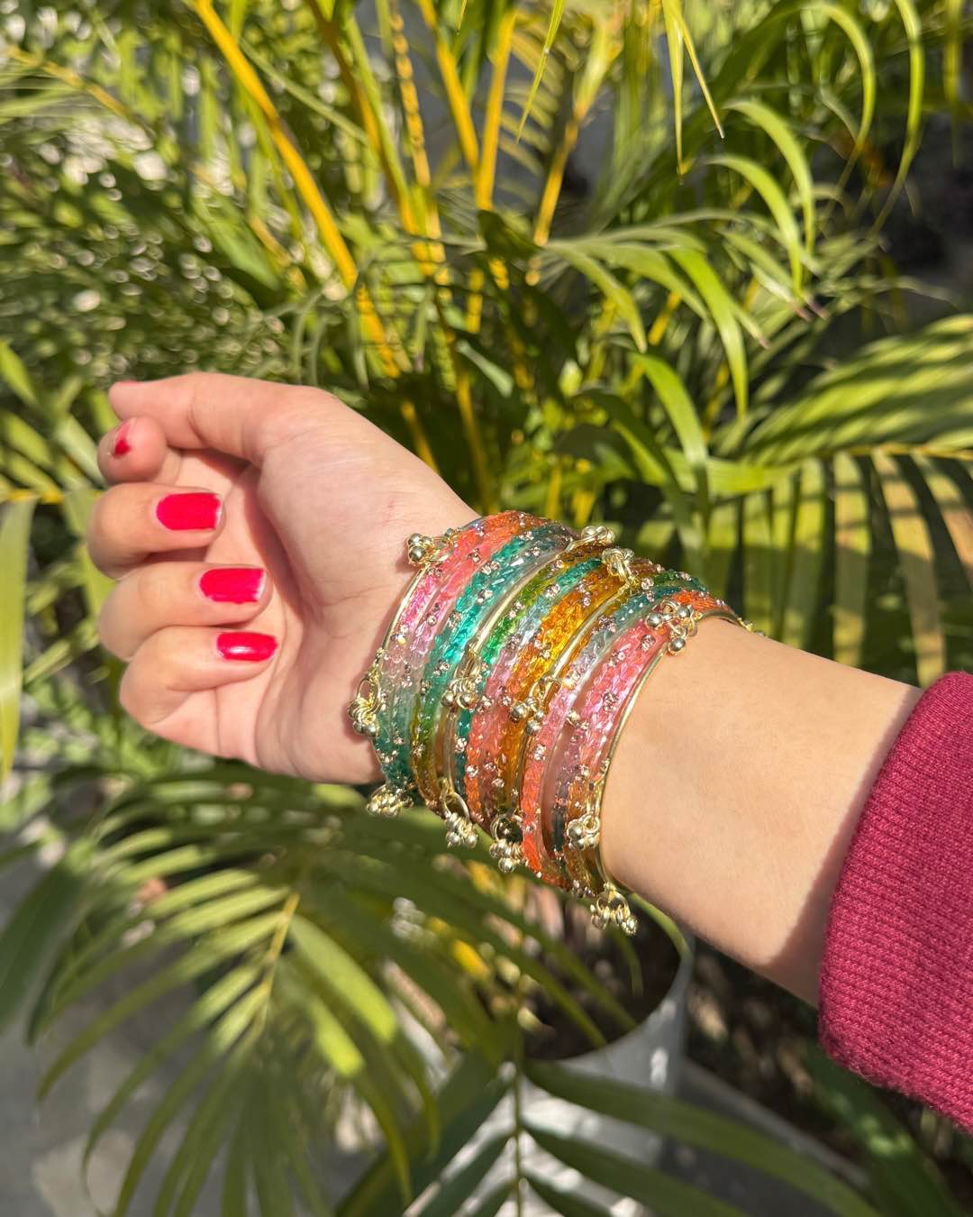 Multicolor Ghungroo Kashmiri Bangles  - Fancy Glass Churiyaan for Mehndi & Eid