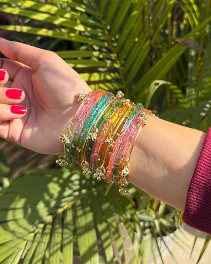Multicolor Ghungroo Kashmiri Bangles  - Fancy Glass Churiyaan for Mehndi & Eid