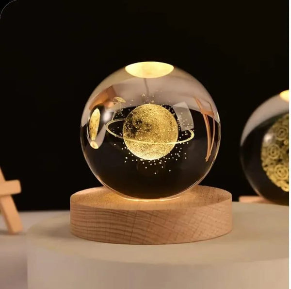 3D Crystal Ball Lamp with Golden Glow & USB Recharge