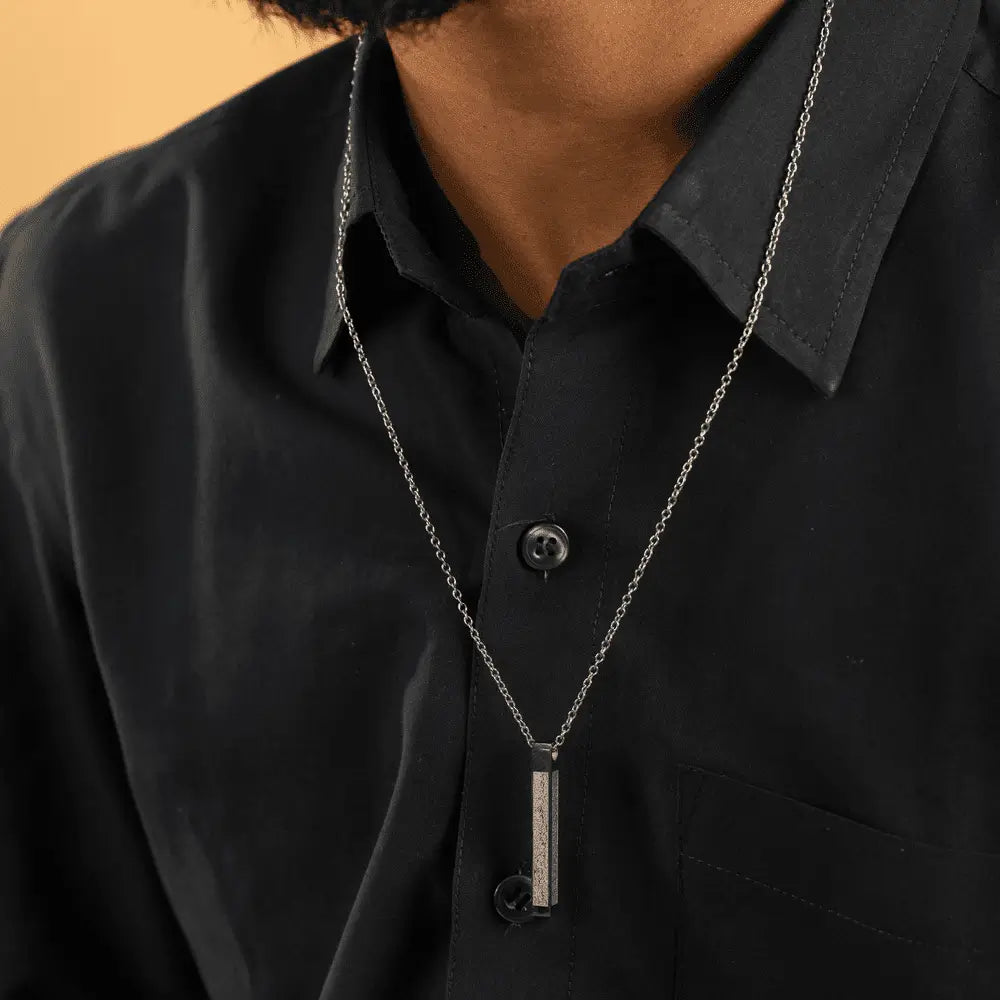 Ayatul Kursi 3D Bar Necklace - Premium Stainless Steel Islamic Pendant for Men & Women (Engraved Quranic Verse Locket)