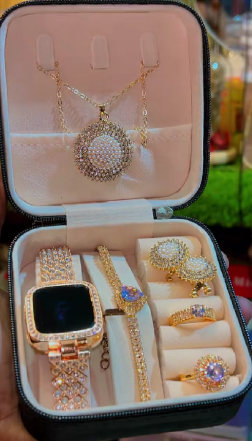 6-piece Luxury Women’s Jewelry & Watch Gift Set — Bridal Necklace, Earrings, Ring & Bracelet