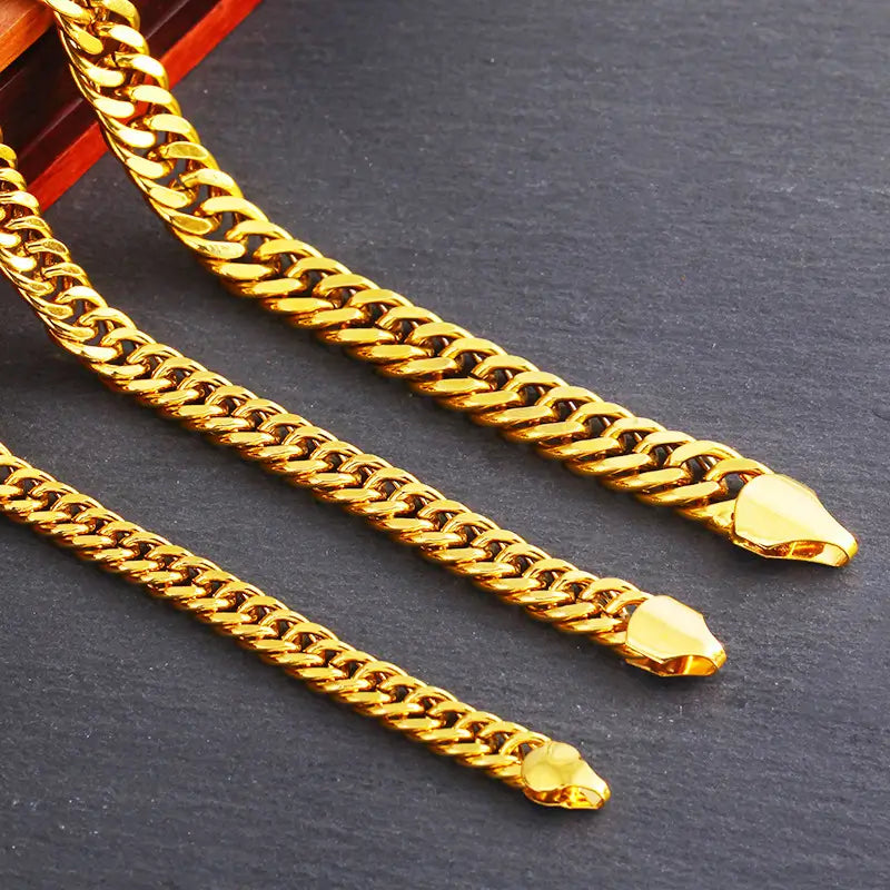Cross Boarder Vietnamese Sand Gold Boss Chain Glossy Double Buckle Men's Necklace