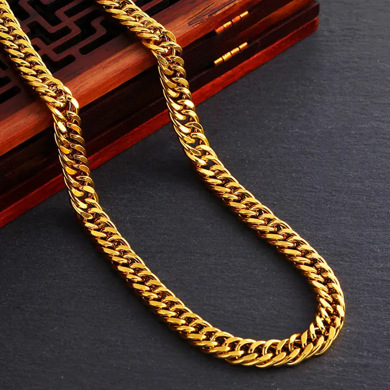 Cross Boarder Vietnamese Sand Gold Boss Chain Glossy Double Buckle Men's Necklace